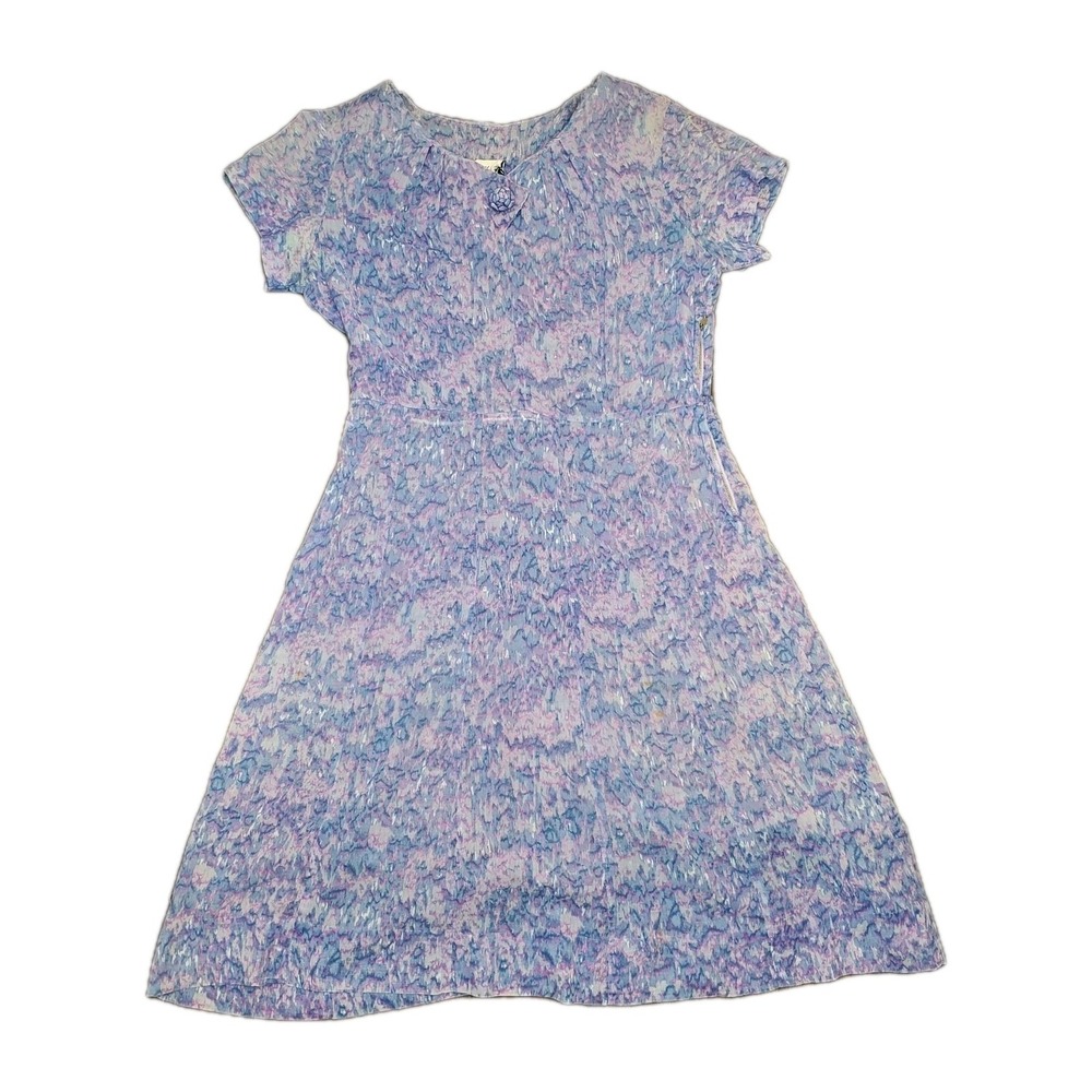 Vintage Mynette Short Sleeve Pink/lavender Dress Size Medium With Metal Side Zip